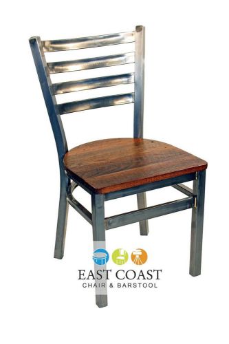 New Gladiator Clear Coat Ladder Back Metal Restaurant Chair, Reclaimed Wood Seat