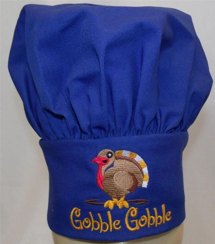 Gobble Gobble Turkey Blue Adjustable Adult Size Chef Hat Thanksgiving Day NWT