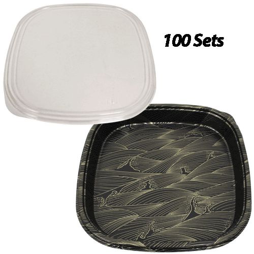 Party Trays Large 14.1x14.1x2 (100 Sets) Plastic Sushi Box/Takeout/To Go