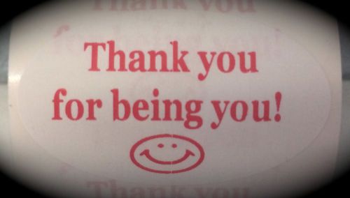 500 Labels of 1.25x2 Oval White Red THANK YOU FOR BEING YOU Mailing Rolls