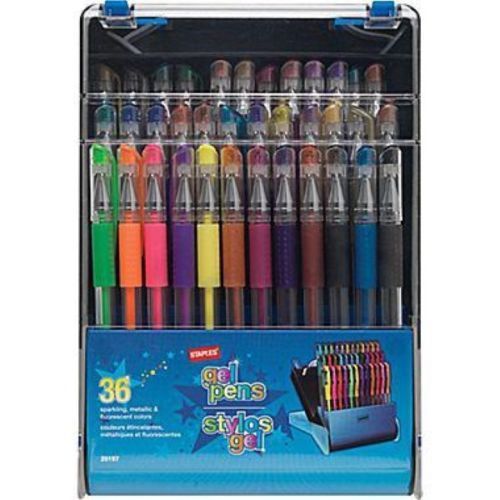Staples gel pens assorted colors 36pk sparkle metallic fluorescent NIP