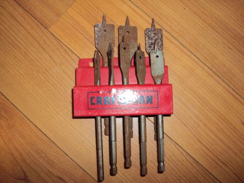 8 used Craftsman wood paddle drill bits 3/8&#034; through 1&#034; with mountable holder