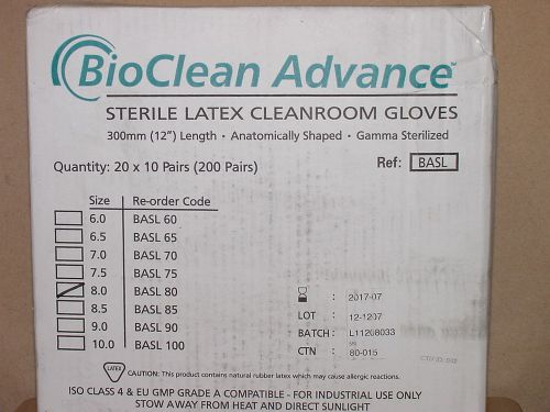 Nitritex bioclean advance sterile latex gloves 12&#034; size 8.0 200 pairs for sale