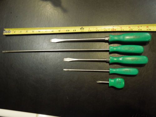 Green Vintage Snap on Screwdrivers Lot Used initials 5pc