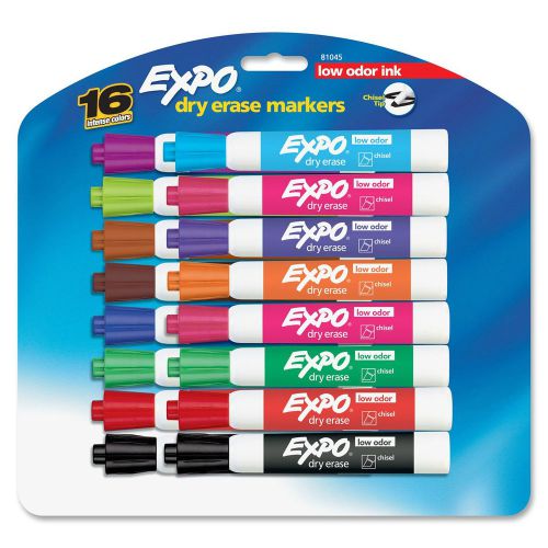 Expo 2 Low-Odor Dry Erase Marker Set, Chisel Tip, 16-Piece, Assorted Colors