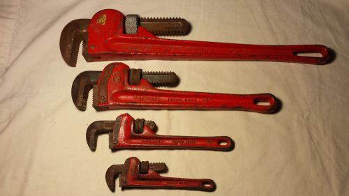 PIPE WRENCH SET of 4- Fuller 18&#034; RIGID Heavy Duty 12&#034; 8&#034; 6&#034; RED Original Vintage