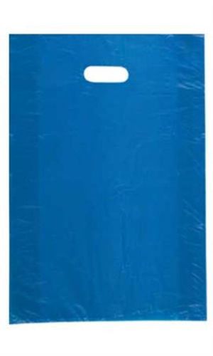 ON SALE 500  BLUE PLASTIC SHOPPING BAGS DIECUT HANDLE 13X3X21  PARTY RETAIL