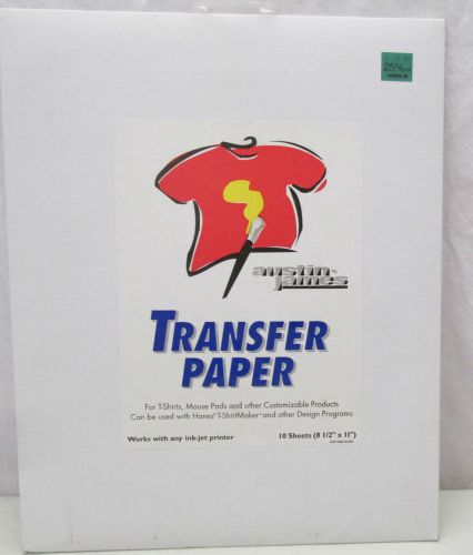 Austin James Transfer Paper 10 Sheets NEW Ink Jet Printer T-Shirts Mouse Pads