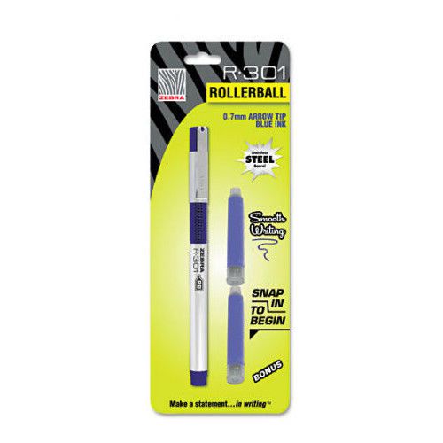 Zebra Pen Corporation R-301 Roller Ball Pen, Medium, 0.70 mm Blue Set of 2