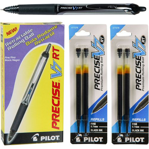 Pilot Precise V7 RT, Black Ink, 0.7mm Fine Point, 12 Pens With 2 Pack of Refills