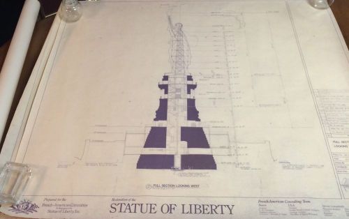 Original Statue of Liberty Renovation Blueprints Stamped &amp; Signed in Tube
