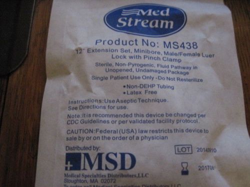 Med stream # ms 438 12 in extension set, minibore, male/female luer unopened for sale