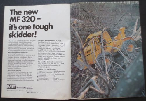 1977 Massey Ferguson 320 Skidder 2 Page Magazine Ad — Rare!