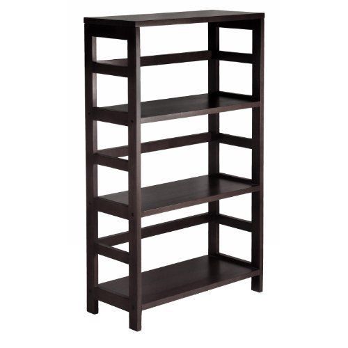 Wood 3-Shelf Wide Shelving Unit, Espresso Storage  organizer Kitchen Living room