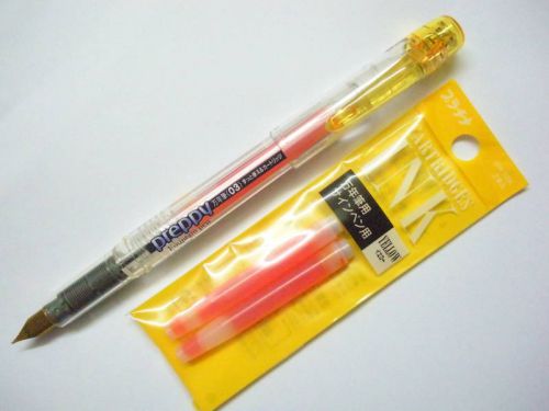 (1 Pen +2 Cartridges) Platinum Preppy 0.3mm Fine nib Fountain Pen, Yellow