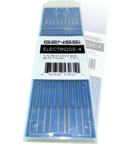 10 genssi 2% lanthanated tungsten tig electrodes 1/16 x 7&#034; 1.6mm 175mm blue wl20 for sale