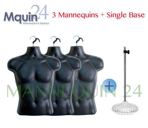 3 PCS BLACK TORSO MANNEQUINS + 1 STAND ; MEN&#039;S CLOTHING DISPLAY BODY FORMS