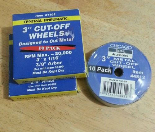 30 Cut Off Wheel. 10Pack Lot of 3.  3 X 1/16 X 3/8 &#034; Central Pneumatic &amp; Chicago
