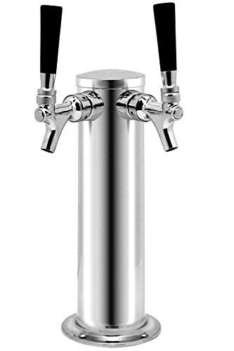 Chrome Double Stainless Steel Tower Beer Tap Duel Faucet Draft Keg Kegerator NEW