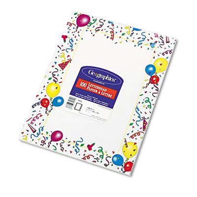 Design Paper, 24 lbs., Party, 8 1/2 x 11, White, 100/Pack, Sold as 1 Package