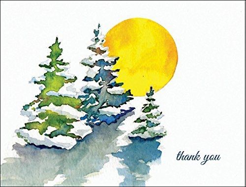 Peaks Publishing Inc Watercolor Winter Snow Trees Thank You Cards - Set of 12