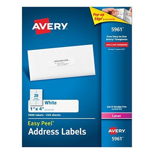 Avery easy peel white mailing labels for laser printers, 1 x 4 inch, box of 2000 for sale