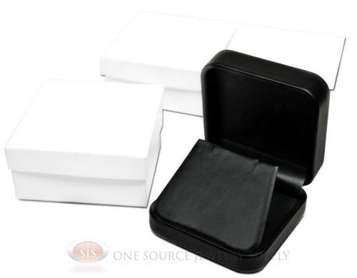 3 Piece Black Leather Earring Jewelry Gift Box 2 3/4&#034; x 2 3/4&#034; x 1 1/8&#034;