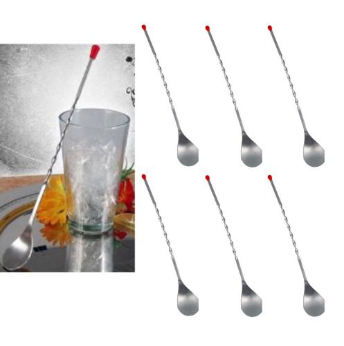6 Pack 11 Inch Red Knob Bar Spoon Stainless Steel Cocktail Drink Mixer Puddler