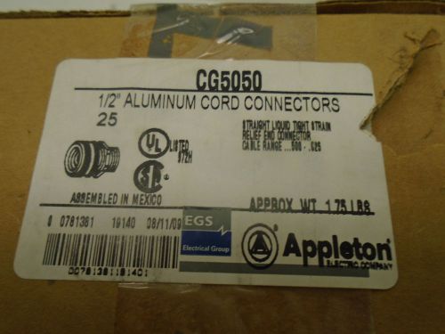 Appleton CG-5050 Liquidtight Strain Relief Connector, 1/2&#034;,Straight, Aluminum