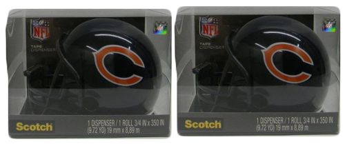 2 Pk 3M Scotch PDQ Dispenser W/ Magic Tape 3/4X350&#034;  In A Helmet Chicago Bears