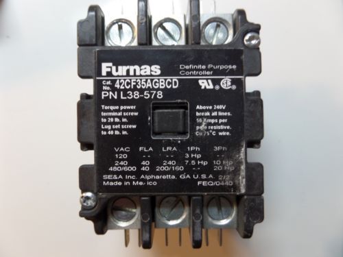 Furnas definite purpose contactor, 3 pole, 208 volt coil, 40 amp, 42cf35agbcd for sale