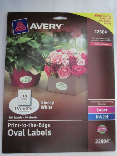 Avery Print-to-the-Edge Labels, Oval, Glossy White, 1-1/2&#034;x2-1/2&#034;, 180 Labels