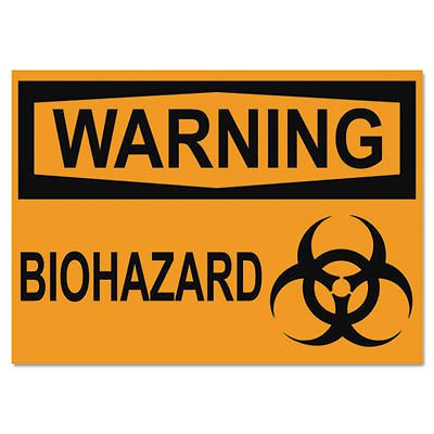 OSHA Safety Signs, WARNING BIOHAZARD, Orange/Black, 10 x 14, Sold as 1 Each