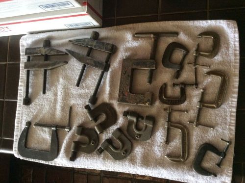 Lot of 14 HEAVY DUTY C- clamp  lot. Vintage USA made