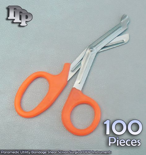 100 Paramedic Utility Bandage Shear Scissor 7.25&#034; Orange Handle Surgical Instrum