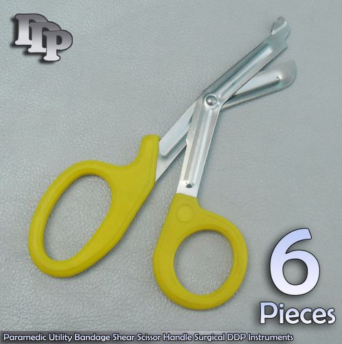 6 Pcs Paramedic Utility Bandage Shear Scissor 7.25&#034; Yellow Handle Surgical
