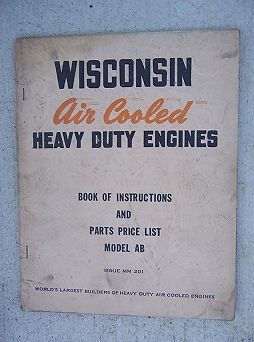 1950s wisconsin single cylinder heavy duty engine manual parts list model ab l for sale
