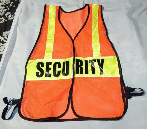 New orange reflective safety vests with security signs front &amp; back one size for sale