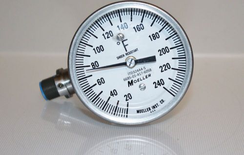 BIMETAL THERMOMETER MOELLER 4.5&#034; DIAL, 20 - 240 FAHRENHEIT ITD324A4-S