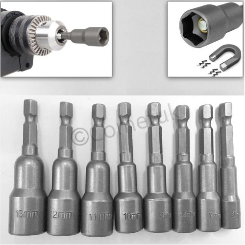 8pc 1/4&#034; hex metric magnetic nut driver socket set impact drill bits 6mm to 13mm for sale