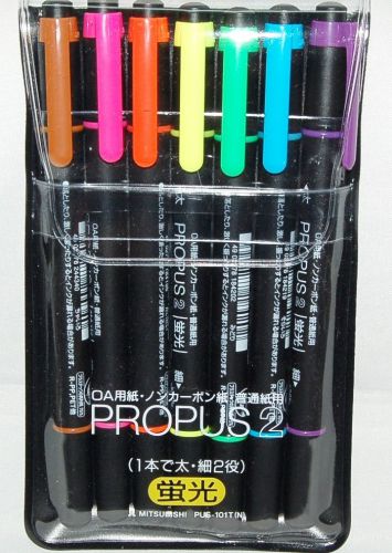 Mitsubishi PROPUS 2 Double Side Highlight Pen Highlighter x 7 Color Set