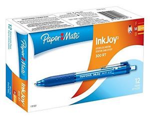 Paper Mate InkJoy 300RT Retractable Ballpoint Pens Medium Point Blue 12-Count B3