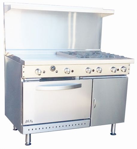 New commercial 48&#034; combination range with 4 burners &amp; 24&#034; griddle. made in usa. for sale