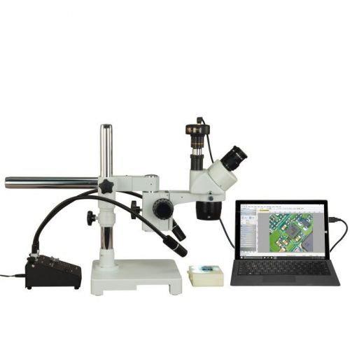 Trinocular 10x-20x-40x-80x 1.3mp usb boom stereo microscope+6w gooseneck light for sale