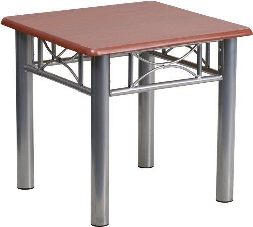 Mahogany Laminate End Table with Silver Steel Frame