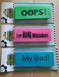 3 Big Erasers-Pink For BIG Mistakes, Green OOPS! &amp; Blue My Bad