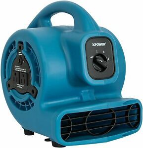 P-80A Mini Mighty Air Mover Utility Fan with Built-In Power Outlets - Blue