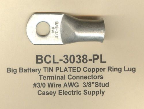 2 Big TIN PLATED Copper Ring Lug Terminal Connector #3/0 Wire AWG 3/8&#034; Std MOLEX