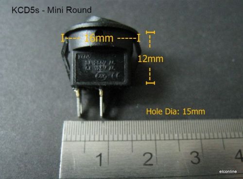1 x black mini round snap-in 2-pin off/on rocker switch kcd5s #so7 for sale