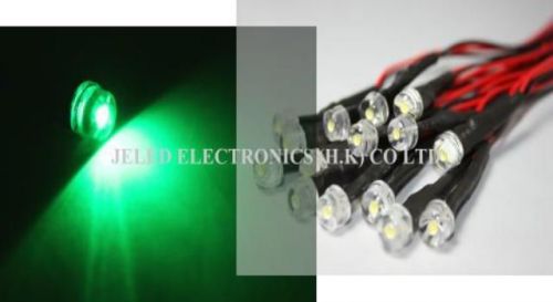 PRE-WIRED 12V DC 5 PC 0.5W StrawHat 8mm 140° Hi-Power Green LED 95Kmcd